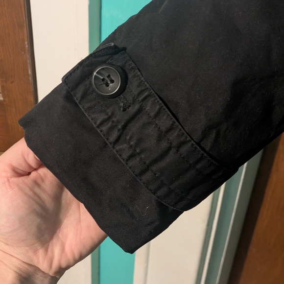 Women's Black Trench Coat Pea Coat Knee Length Worthington Size Large - Picture 6 of 11